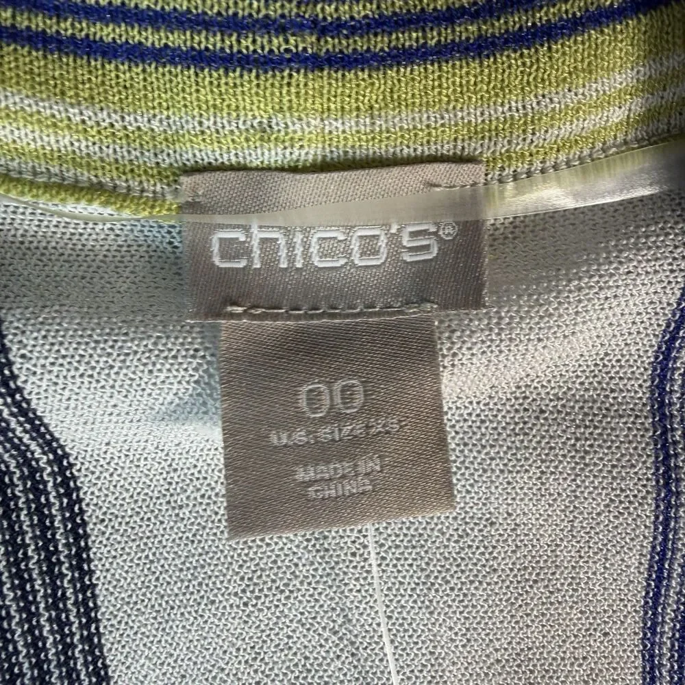Chico’s $99‎ CARDIGAN SWEATER STRIPE OPEN FRONT 3/4 SLEEVE NWT Size 00 (XS)